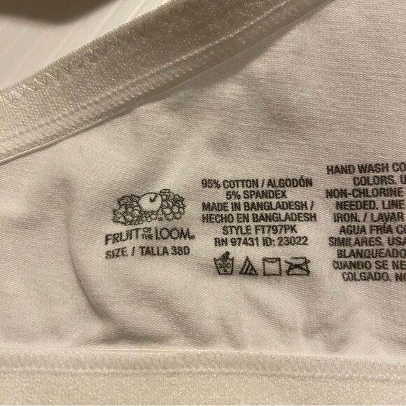 Fruit of the Loom White Cotton Stretch Underwire T-Shirt Bra 38D - Picture 4 of 4